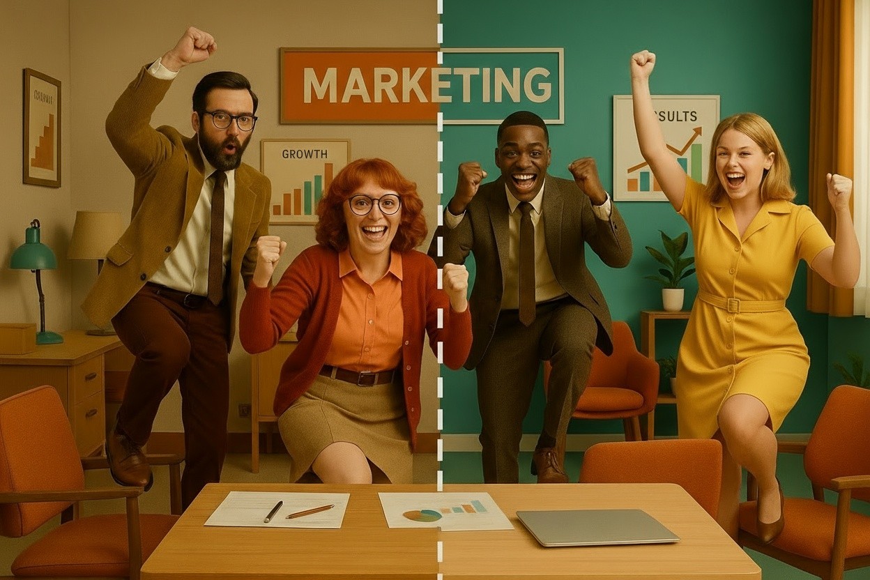 Marketing team demonstrate a marketing rebrand